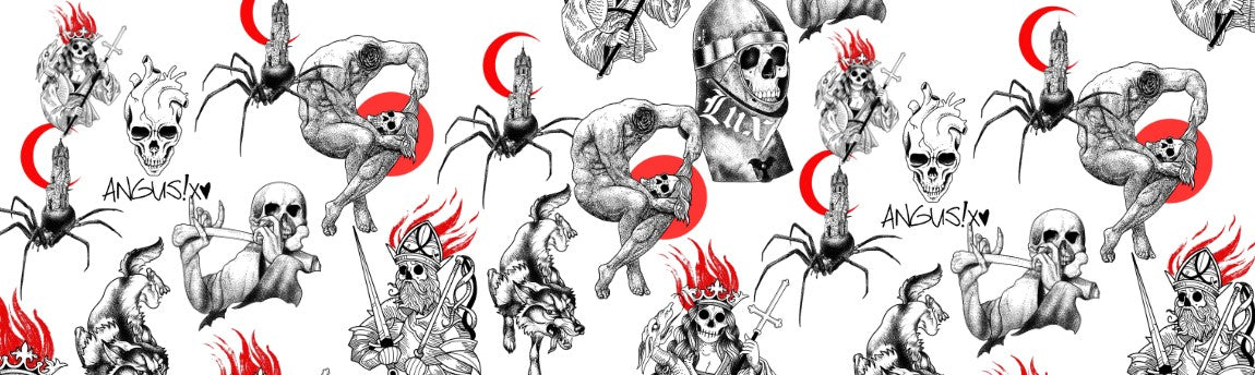 Angus tattoos, tattoo flash, montreal tattoo artist, line work, dot work, goth tattoo, medieval tattoo, etching tattoo, best tattoo artist montreal